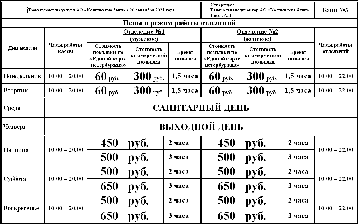 Баня 5 график работы